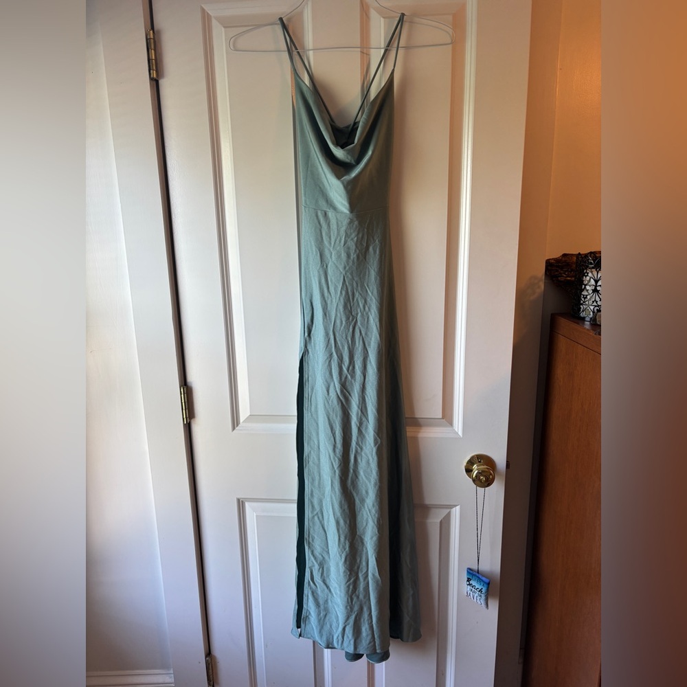 Elegant Sage Green Slip Dress with Slit by Windsor